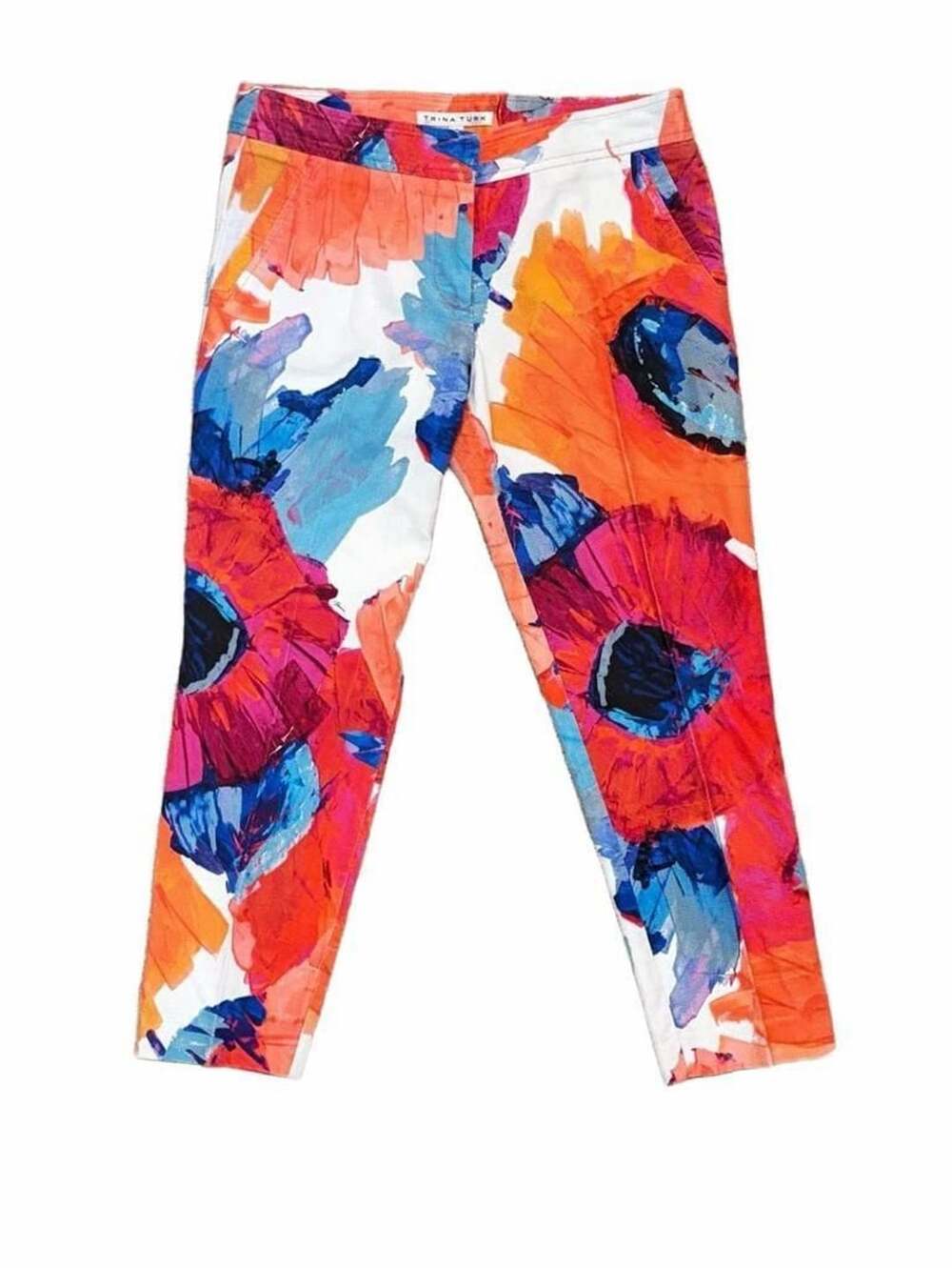 Trina Turk Size 4 Abstract Floral Pants Cropped Slim Ankle Resort Vacation
